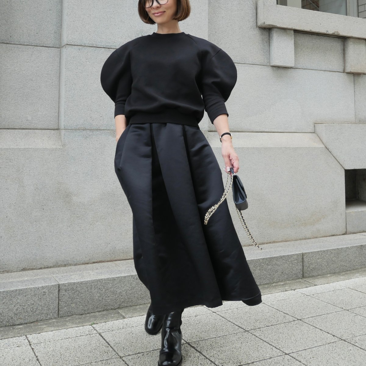 heve satin dress tuck SK サテンドレスタックスカート 予約】Satin Dress Tuck SK black | HEVE