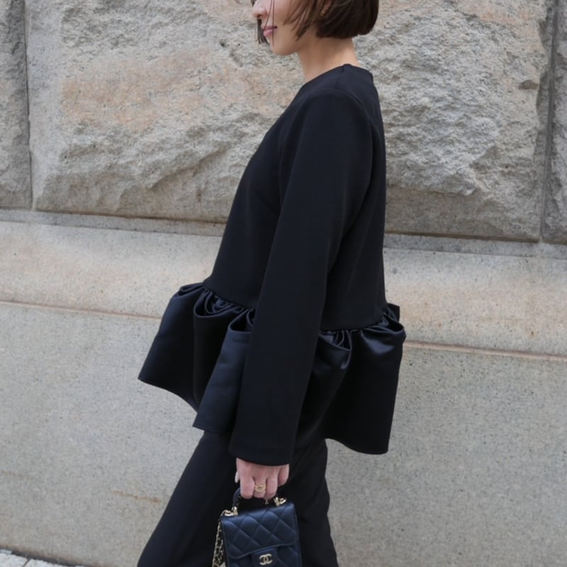 予約】Ripple Peplum Blouse black | HEVE