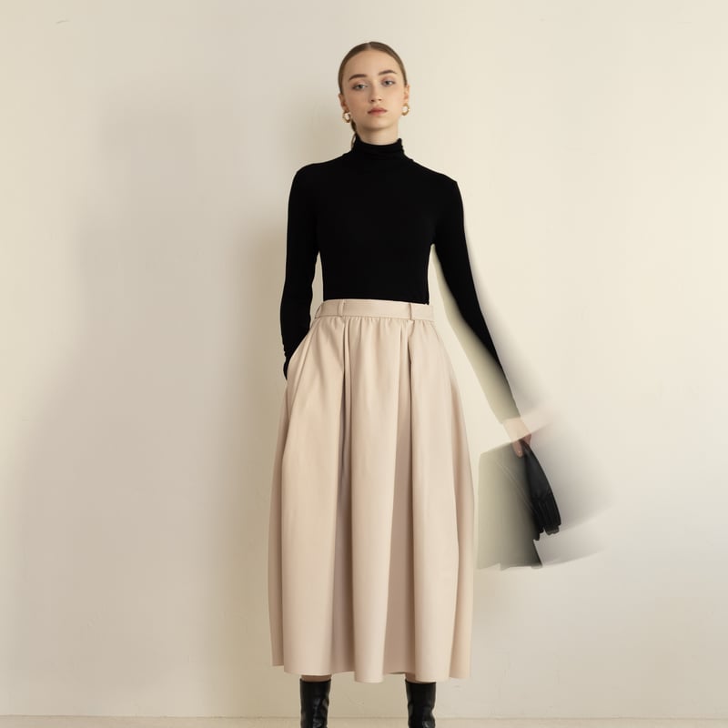 スカート Heve Tuck Flare Leather SK rose 36 Tuck Flare Leather SK rose | HEVE