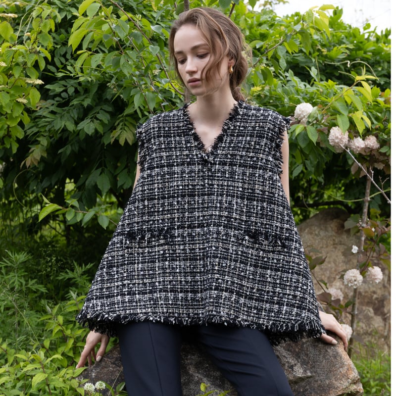 トップス heve Tweed Gilet navy Tweed Gilet black | HEVE