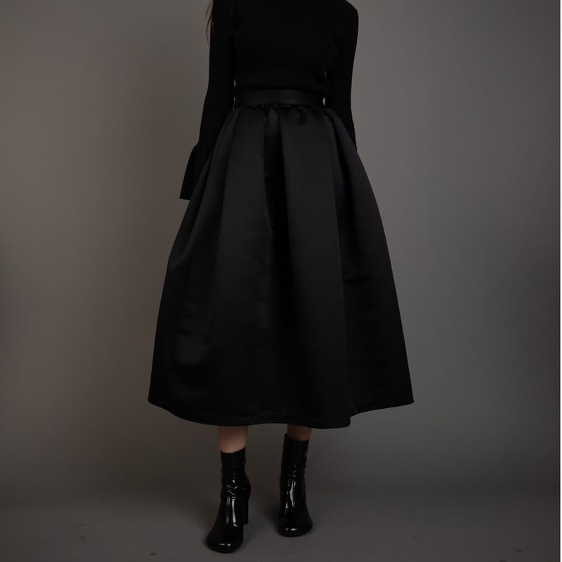 heve satin dress tuck SK サテンドレスタックスカート Satin Dress Tuck SK black | HEVE