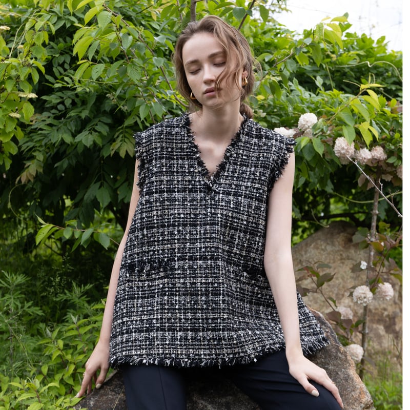 トップス heve Tweed Gilet navy Heve Tweed Gilet navy Sweater Vests