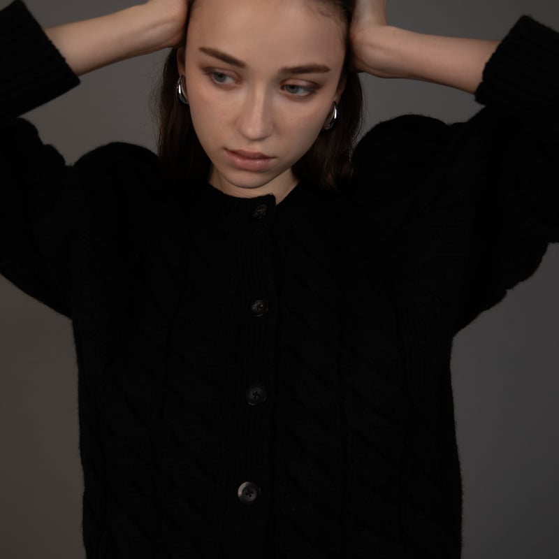 Heve bubbly 2way cable cardigan へイヴ ニット Bubbly 2way Cable Cardigan black | HEVE