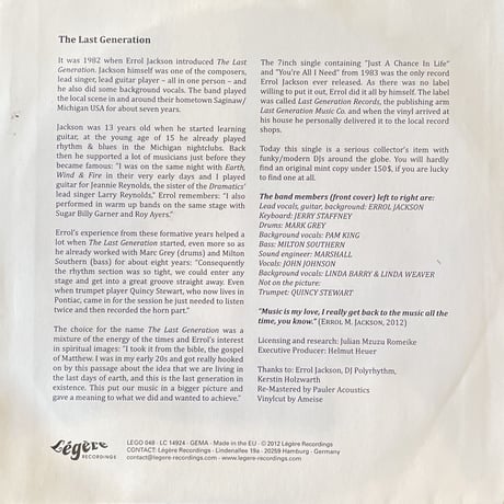 The Last Generation/Just A Chance In Life-7inch-