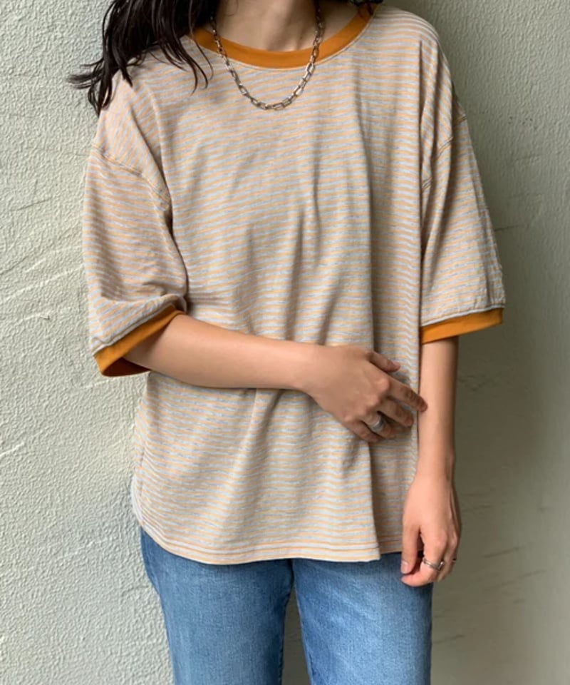 2WAY】シアースラブボーダー カットアウトリンガーTシャツ | Emilie