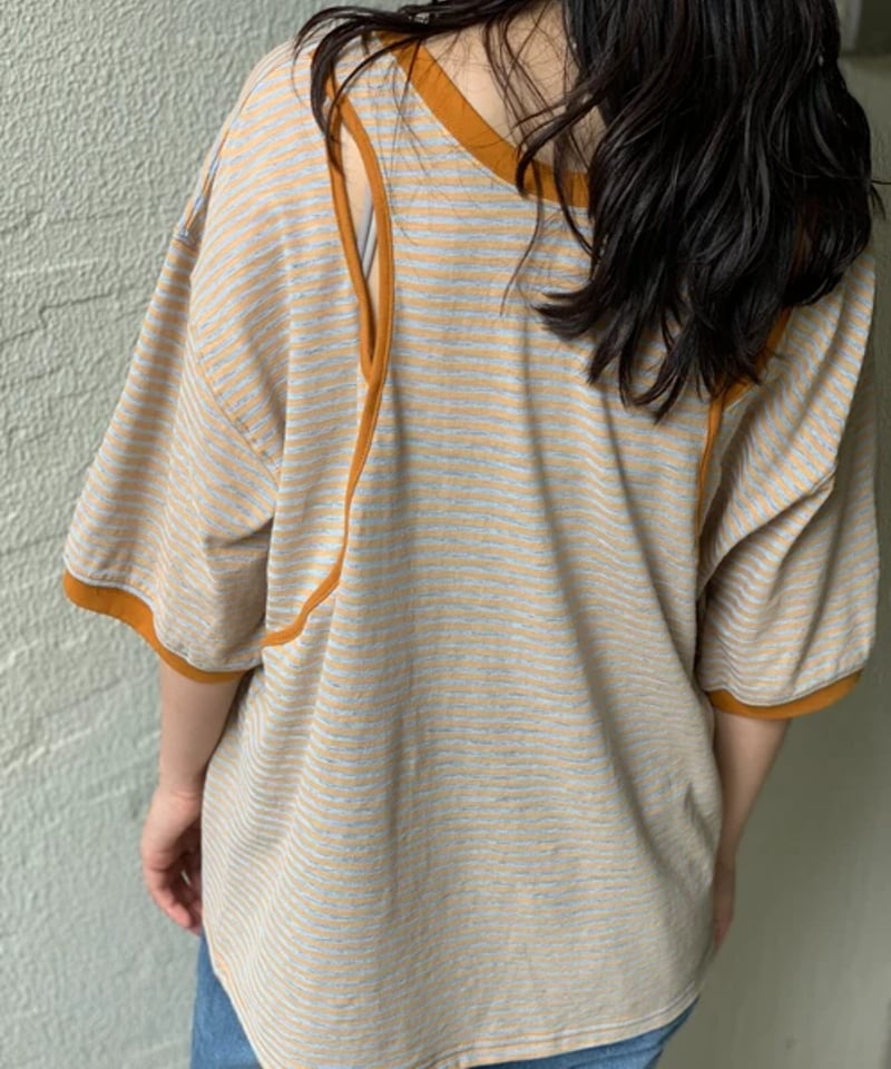 2WAY】シアースラブボーダー カットアウトリンガーTシャツ | Emilie