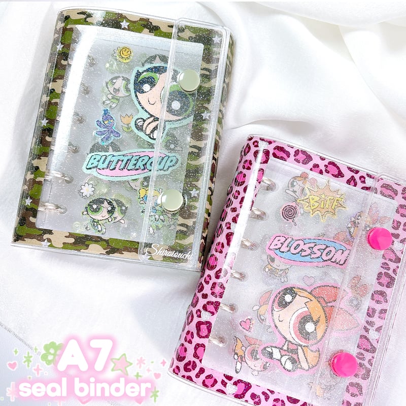 高品質！【A7】カモフラ＆ヒョウ柄ラメ入りバインダー/シール帳