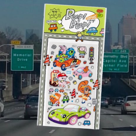 【THE PURI VILLAGE】 マット透明ステッカー Beep!Beep!