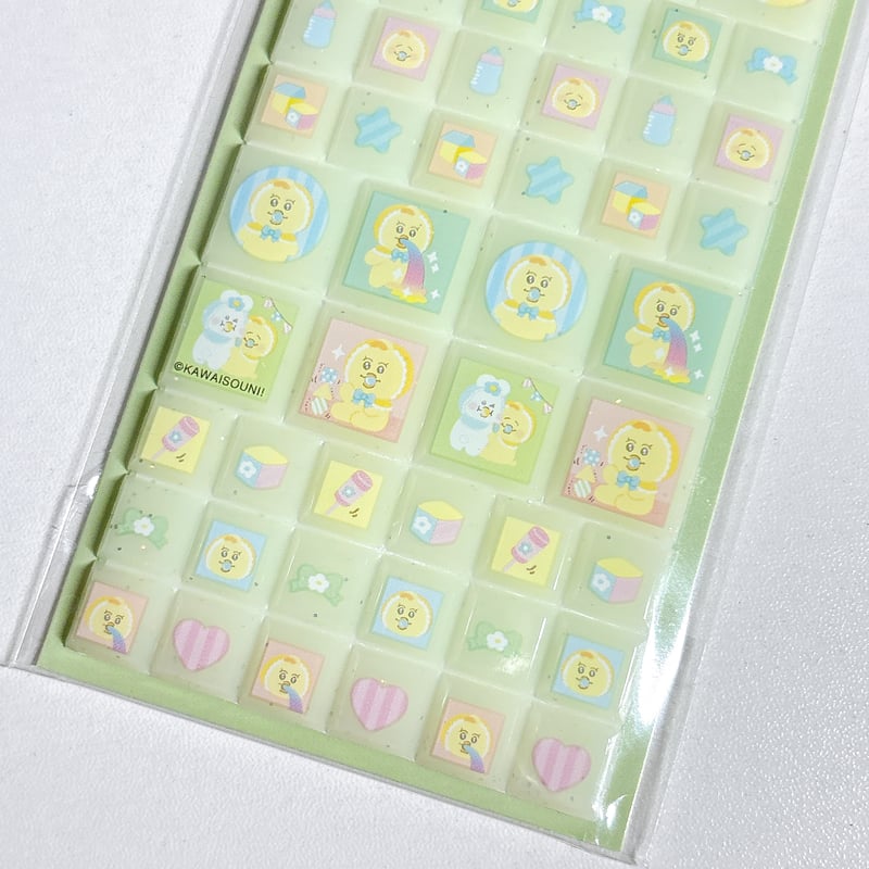 タイルシール】 んぽちゃむ きみまろ(グリーン) ブロックシール タイル