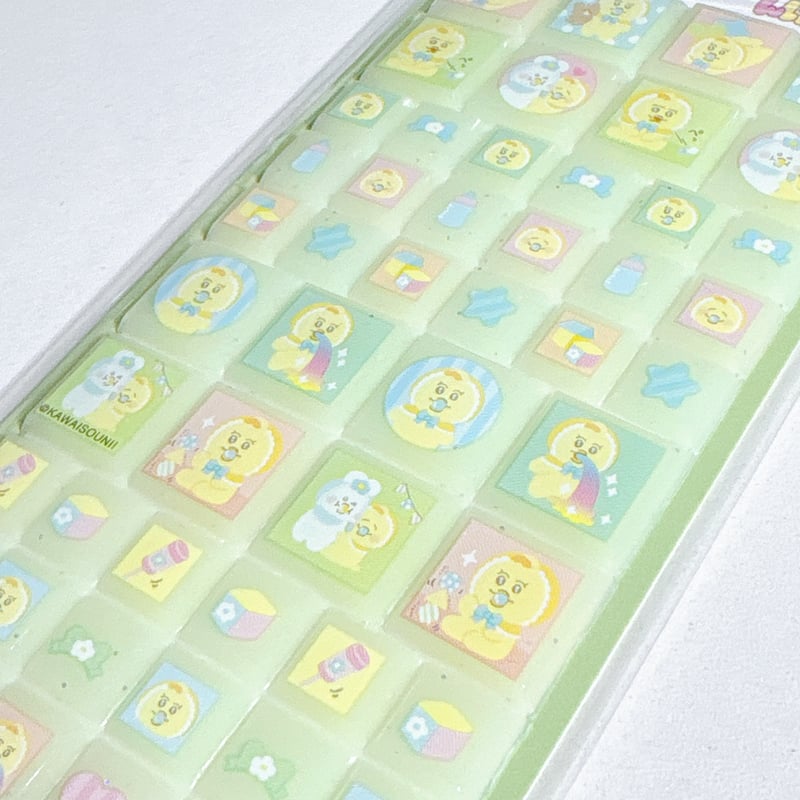 タイルシール】 んぽちゃむ きみまろ(グリーン) ブロックシール タイル