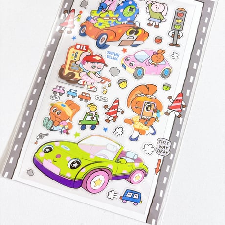 【THE PURI VILLAGE】 マット透明ステッカー Beep!Beep!