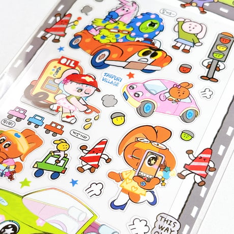 【THE PURI VILLAGE】 マット透明ステッカー Beep!Beep!