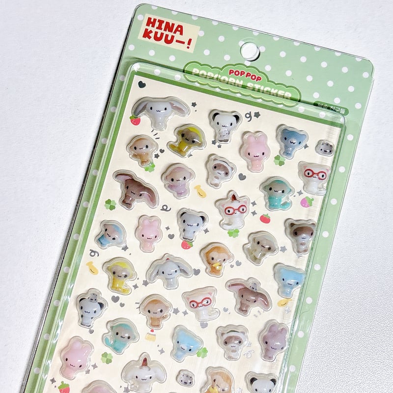 HINAKUU】POP POP POPCORN STICKER ステッカーシール/グリーン