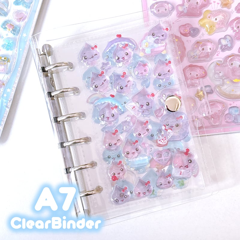 A7 シール帳　バインダー　クリア　透明　リフィル　パープル　6リング A7 シール帳 バインダー クリア 透明 リフィル パープル 6リング