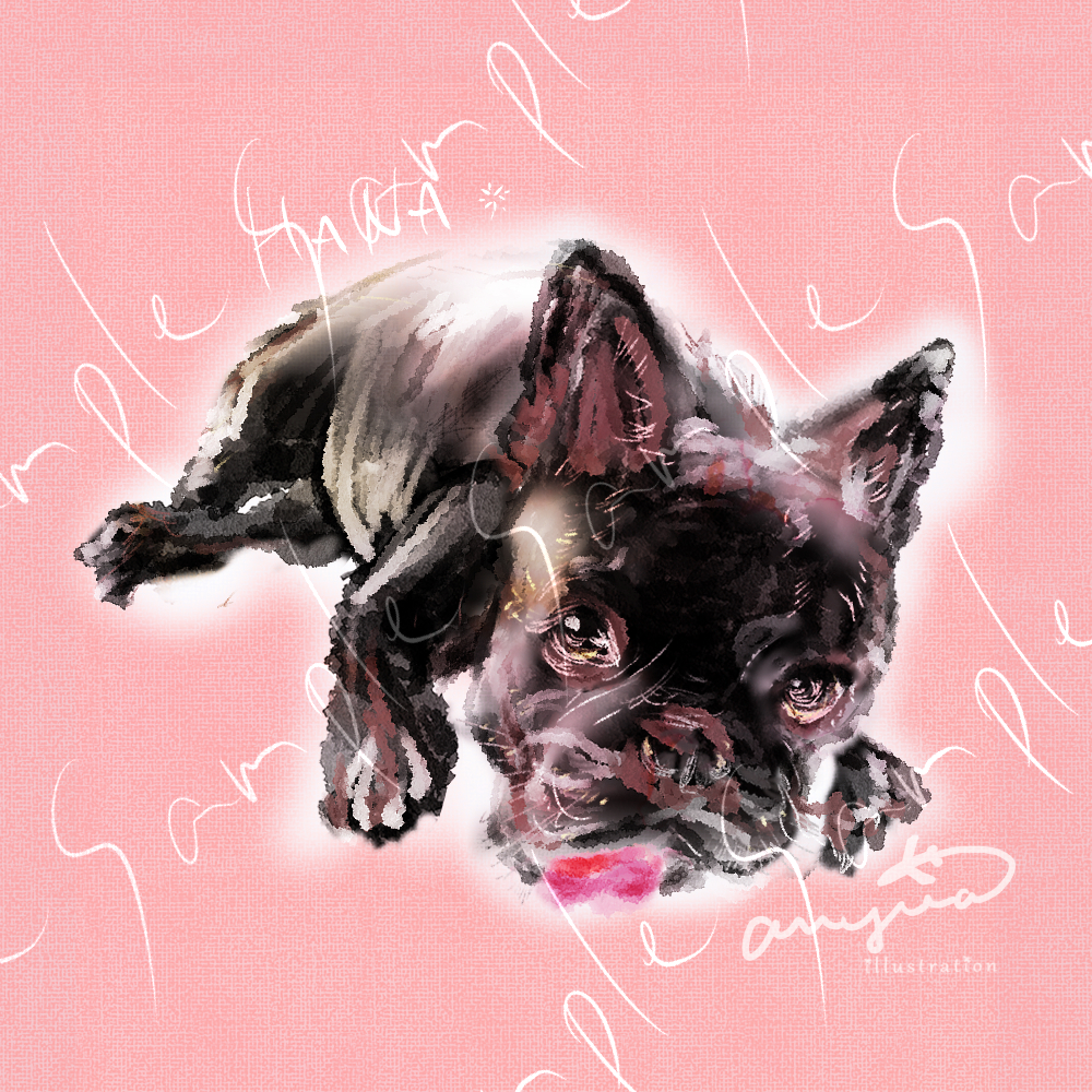 絵画（ペット／キャラクター／家族／風景など） ペットと一緒の似顔絵イラスト制作 犬 猫 うさぎ大切なペットの