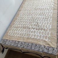 インド カンタ ダブルサイズ インディゴ ブロックプリント ボンボン 