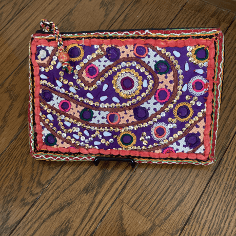 インド　アンティーク刺繍　紫1