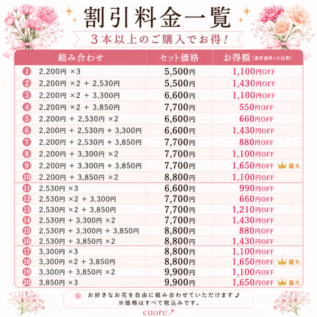 【3本以上でお得】割引料金一覧
