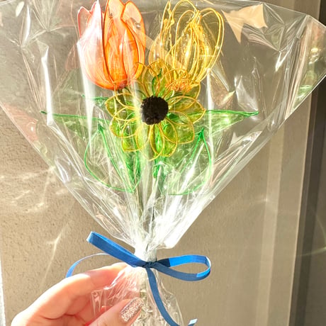 【在庫あり・7日以内に発送】ミニひまわり＋キャンディチューリップ3本セット