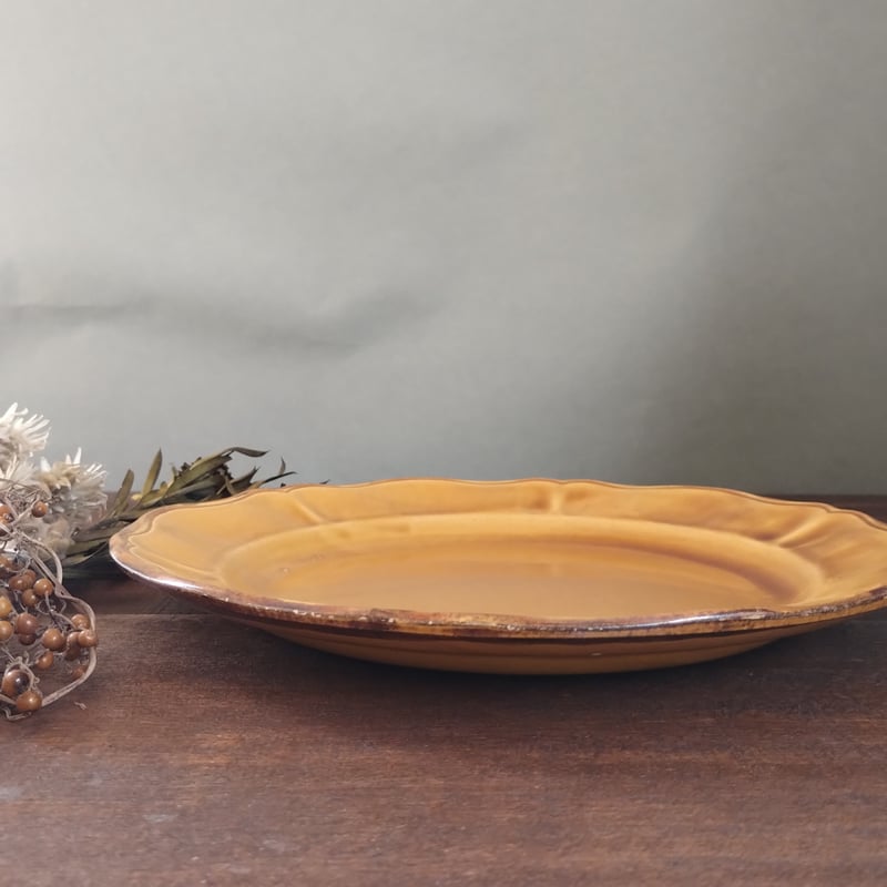 フランス　アンティーク　オクトゴナル　プレート　黄釉 オクトゴナル オーバル 皿 黄色 APT釜 プレート | Brocante de La