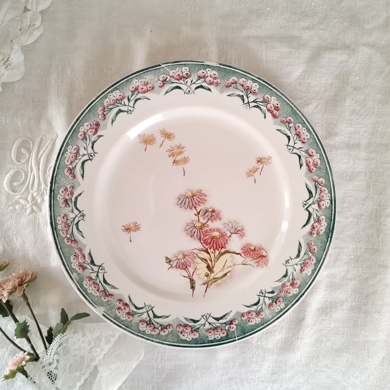 フランスアンティーク クレイユモントロー わた毛のプレート d