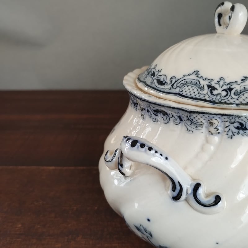 フランスアンティーク シュガーポット サルグミンヌ フォンタンジュ青