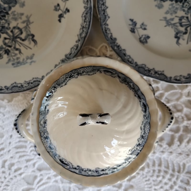 フランスアンティーク シュガーポット サルグミンヌ フォンタンジュ青