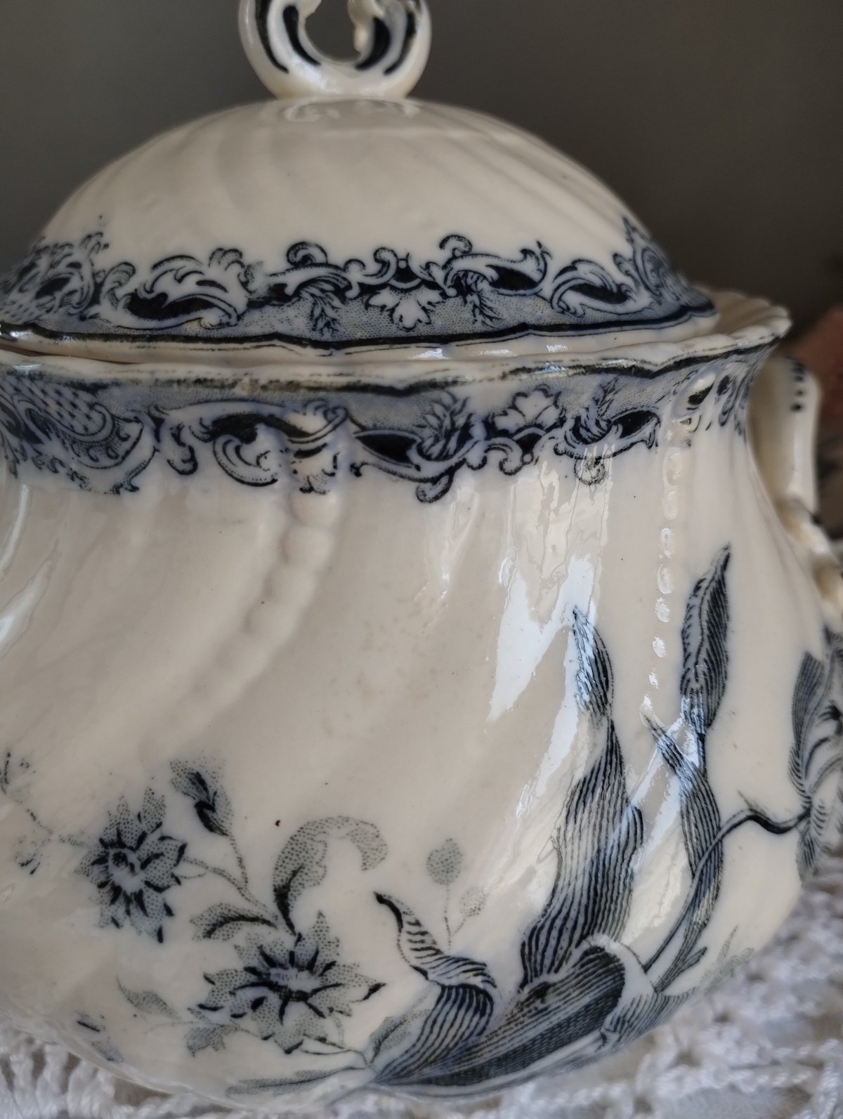 希少　サルグミンヌ シュガーポット シュクリエ 花柄 フランスアンティーク フランスアンティーク シュガーポット サルグミンヌ フォンタンジュ青