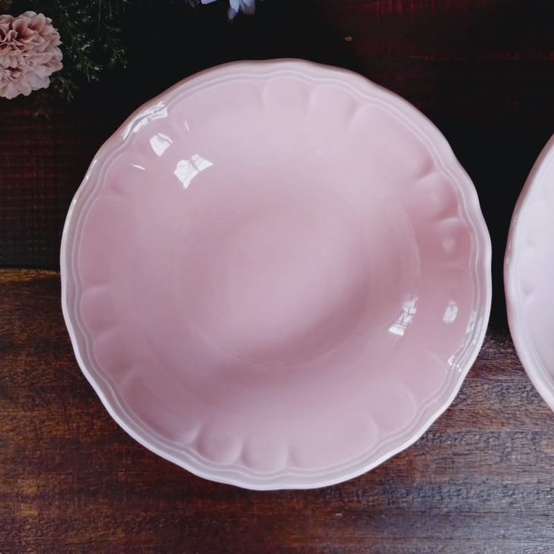 フランスヴィンテージ ピンク色の花リムのボウル | フランス