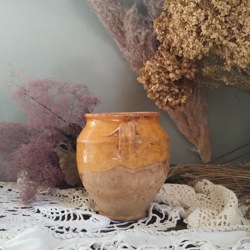 最終値下げ！ヒビありフランスアンティーク釉薬テリーヌポット☆金継ぎ南仏グラタン皿 最終値下げ！ヒビありフランスアンティーク釉薬テリーヌポット