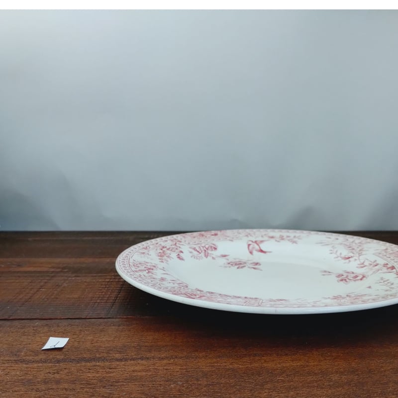 フランスアンティーク 赤い小花と小鳥のプレートd | フランス