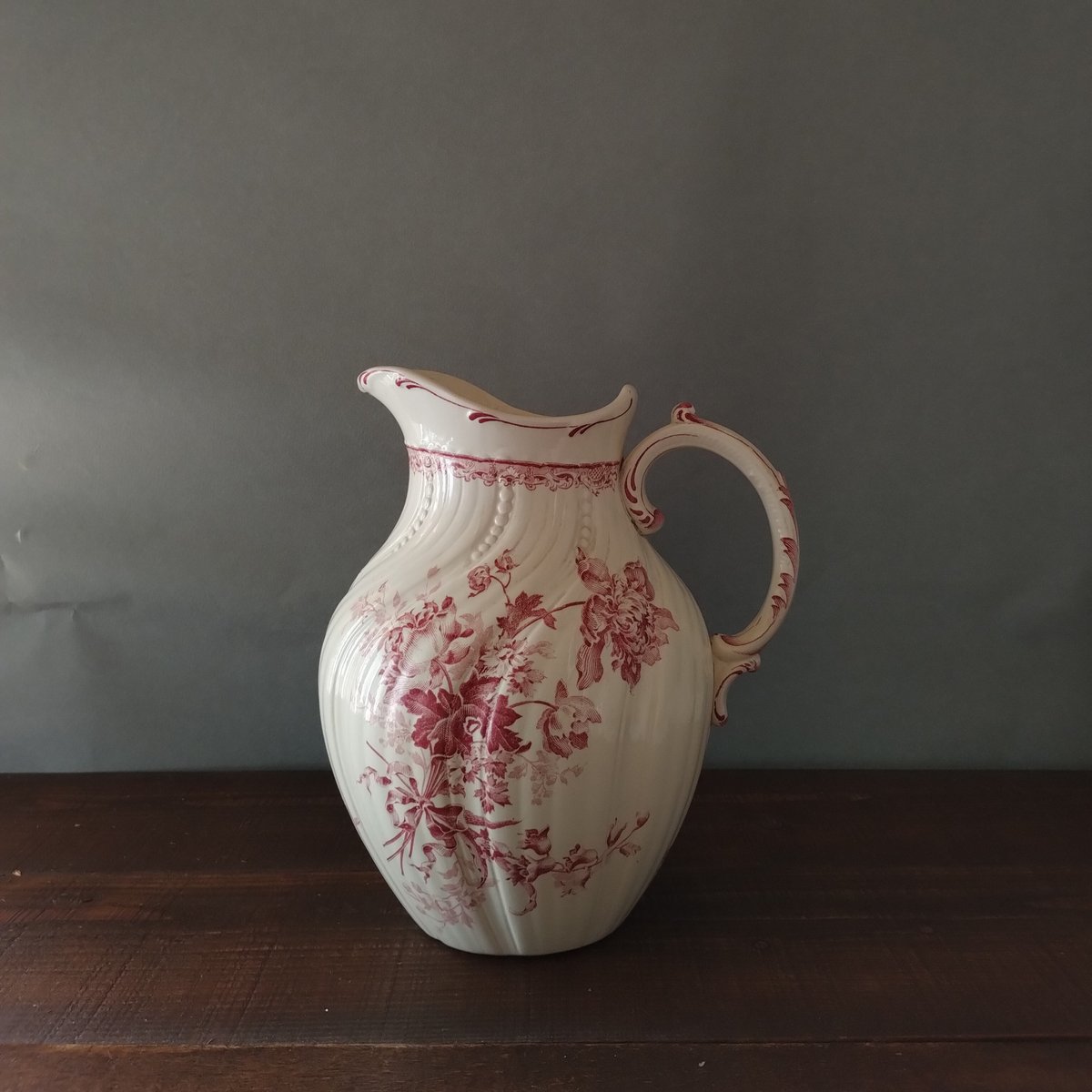 フランスアンティーク　ピシェ Badonviller バドンヴィレ 白 ピシェ h22cm フランス アンティーク 0501