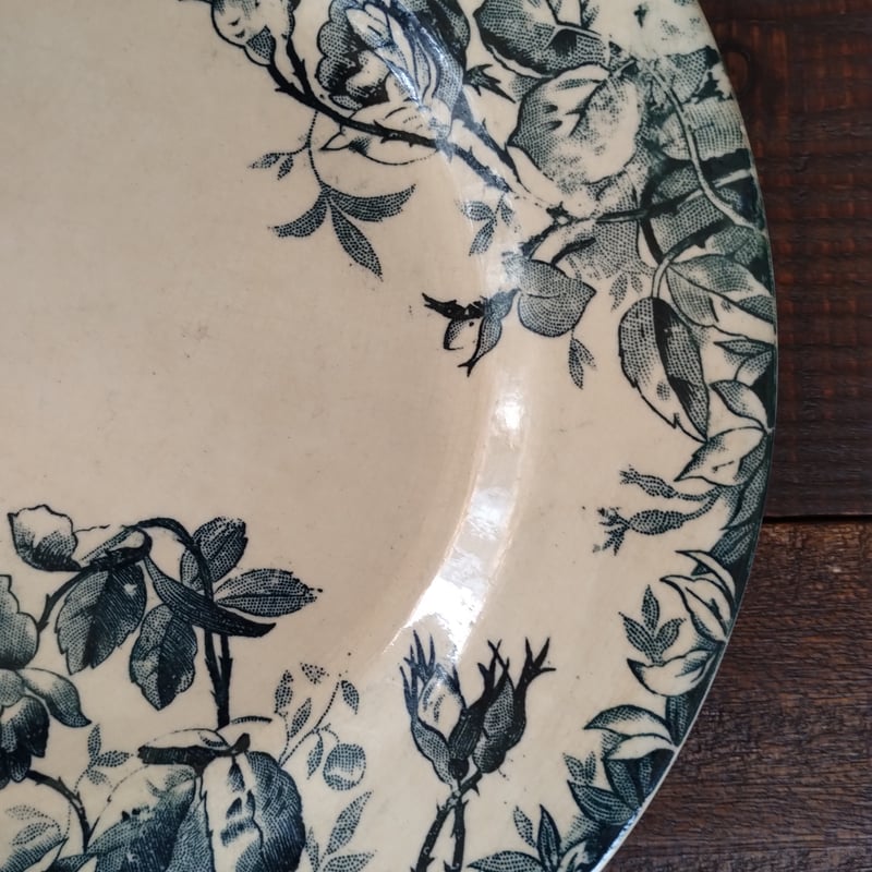 希少　美品　ジアン　鳩　弓矢　薔薇　平皿　フランスアンティーク 希少 美品 ジアン 鳩 弓矢 薔薇 平皿 フランスアンティーク