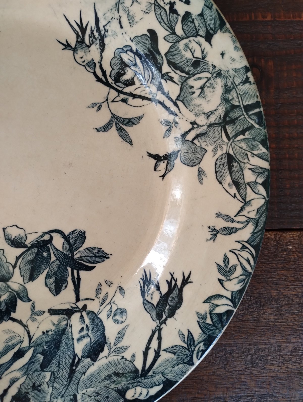 希少ジアン窯1900年前後フランスアンティーク 薔薇 平皿 プレート