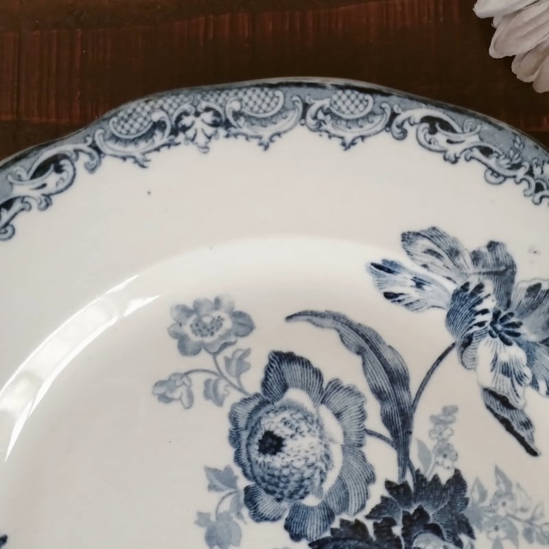 フランスアンティークプレート サルグミンヌ フォンタンジュ青 右上