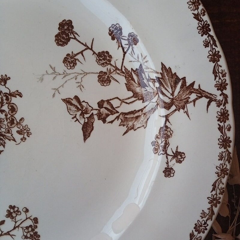 フランスアンティークプレート フランス・アンティーク 白錫釉 花リムプレート31cm
