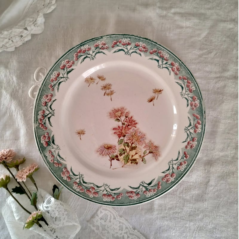 フランスアンティーククレイユモントロープレートアネモネ フランスアンティーク クレイユモントロー わた毛のプレート a