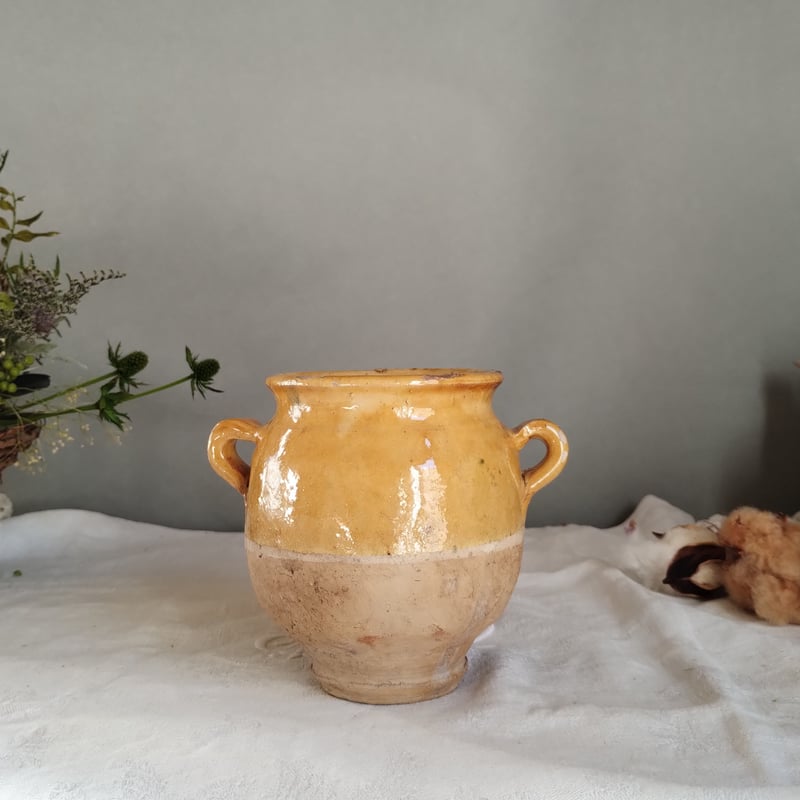 フランス アンティーク 南仏陶器 プロヴァンス 黄釉 ポット 花瓶 フランス アンティーク 南仏陶器 プロヴァンス 黄釉 ポット 花瓶
