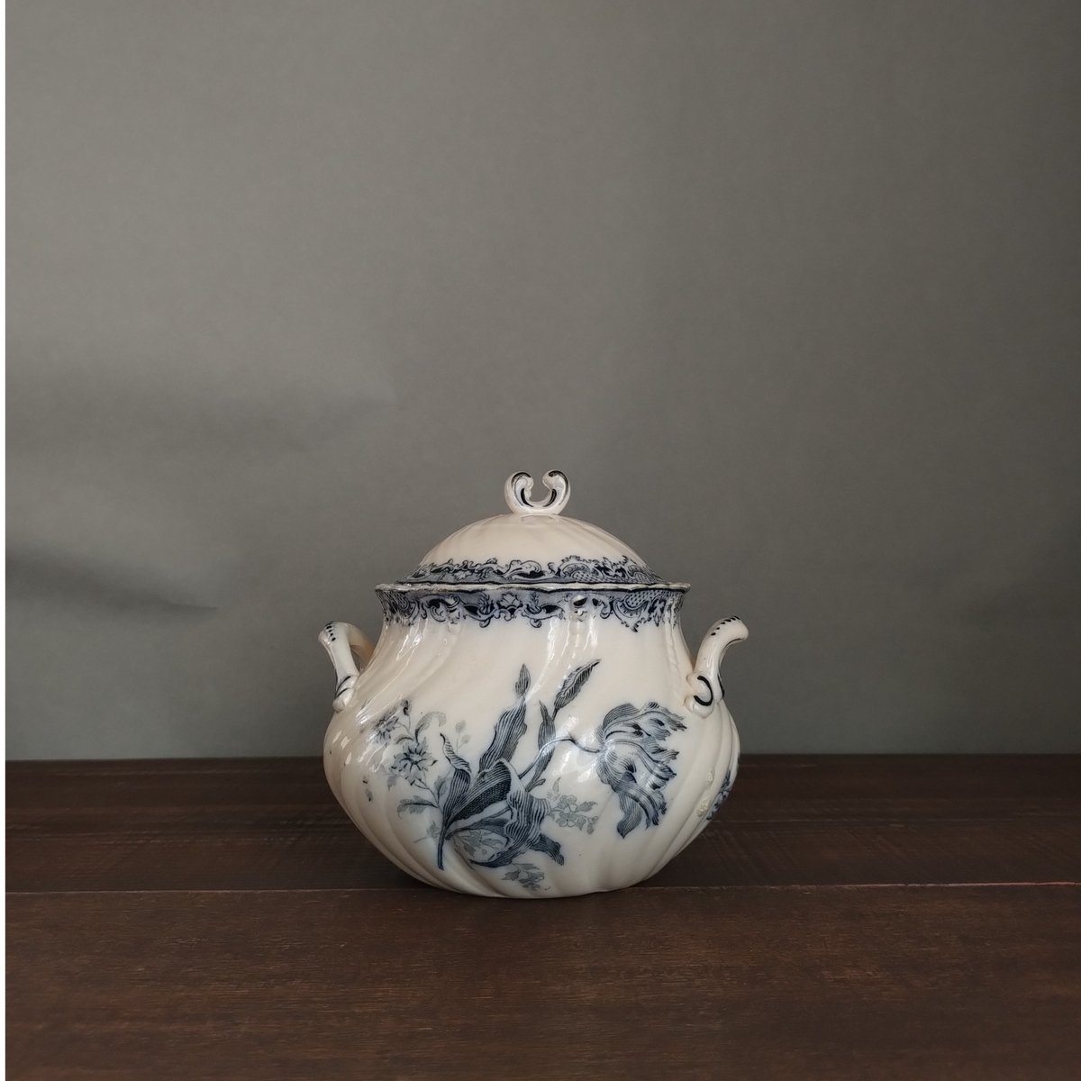 フランスアンティーク シュガーポット サルグミンヌ フォンタンジュ青