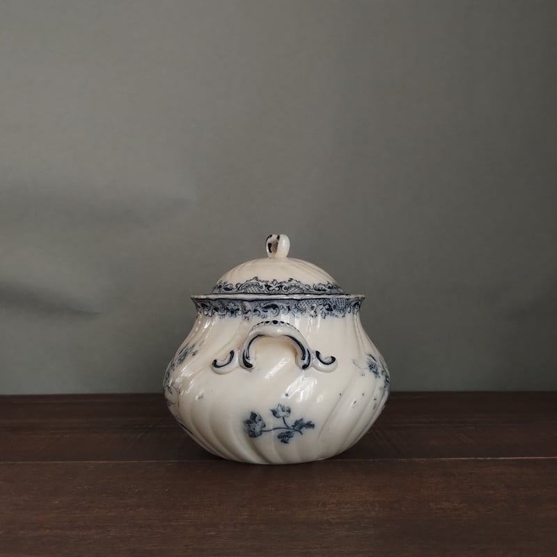 フランスアンティーク　サルグミンヌ　ポット フランスアンティーク シュガーポット サルグミンヌ フォンタンジュ青