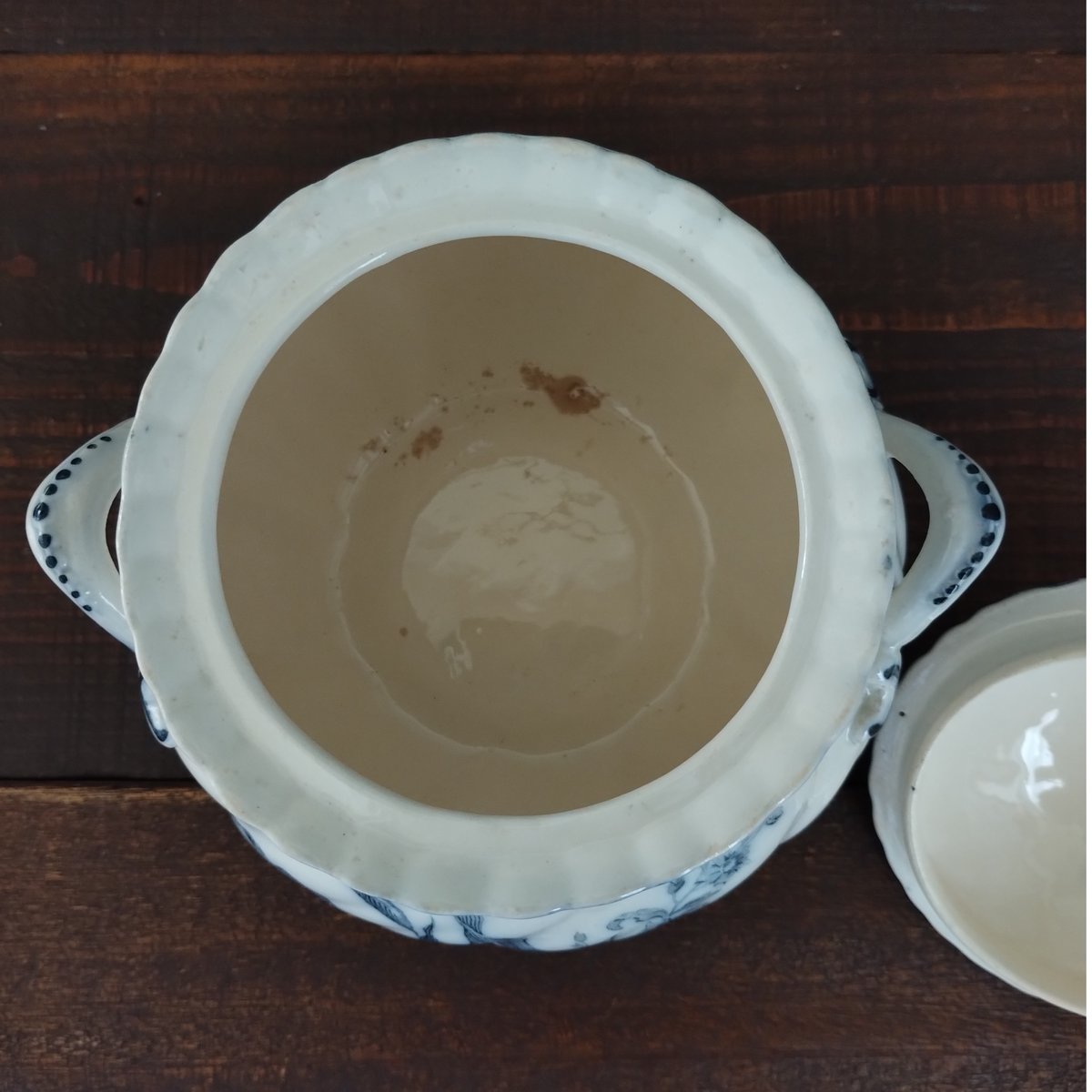 フランスアンティーク シュガーポット サルグミンヌ フォンタンジュ青