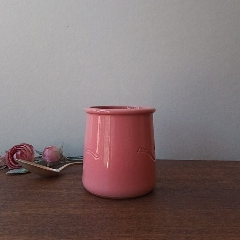 フランスアンティーク、ピンクの陶器ポット ピンクの猫のバルボ