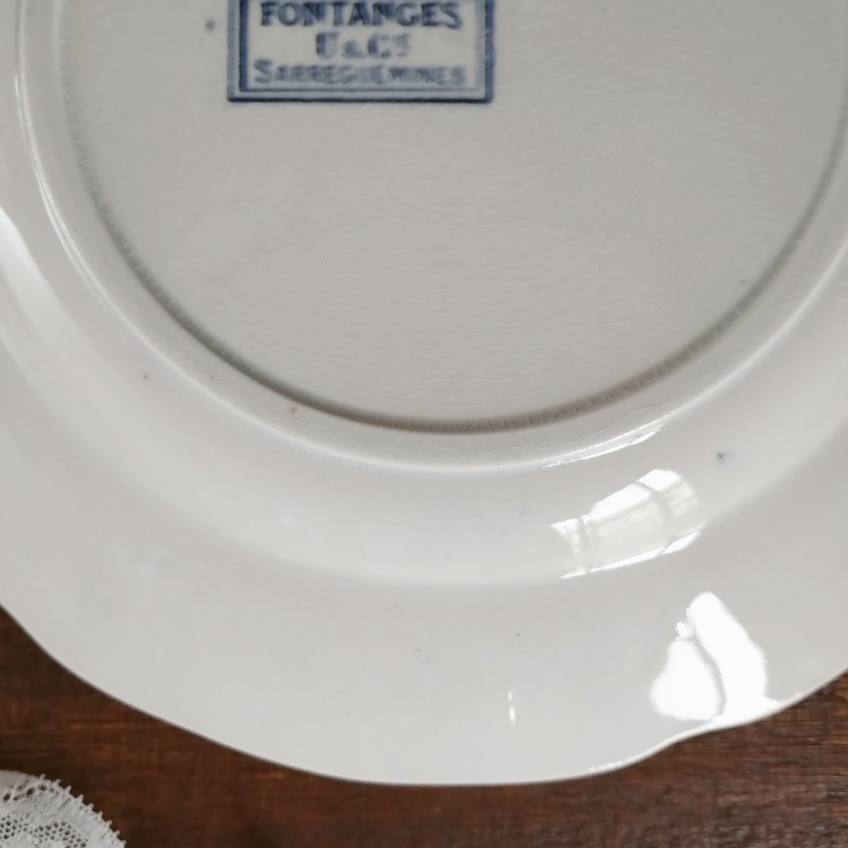 フランスアンティークプレート サルグミンヌ フォンタンジュ青 右上