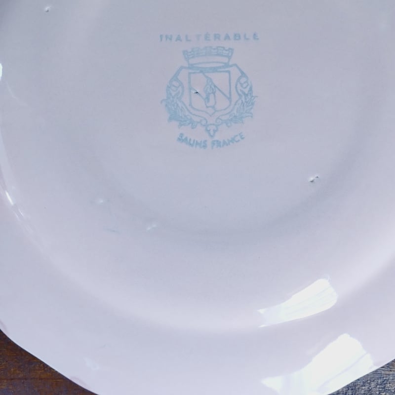 フランスアンティークプレート ピンクの花リムc | フランス