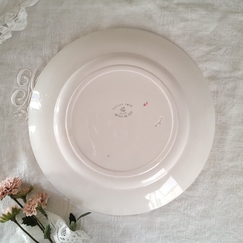 フランスアンティーク クレイユモントロー わた毛のプレート b