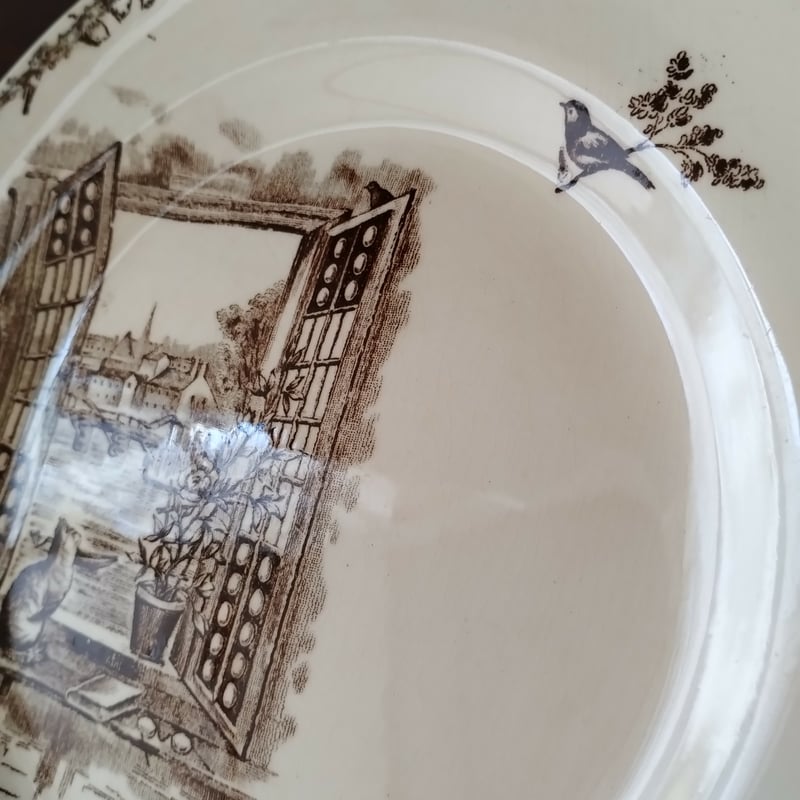 フランスアンティーク ショワジールロワのセピアなプレート(猫)b