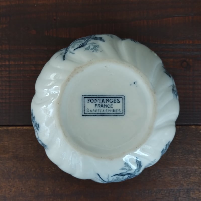 フランスアンティーク シュガーポット サルグミンヌ フォンタンジュ青