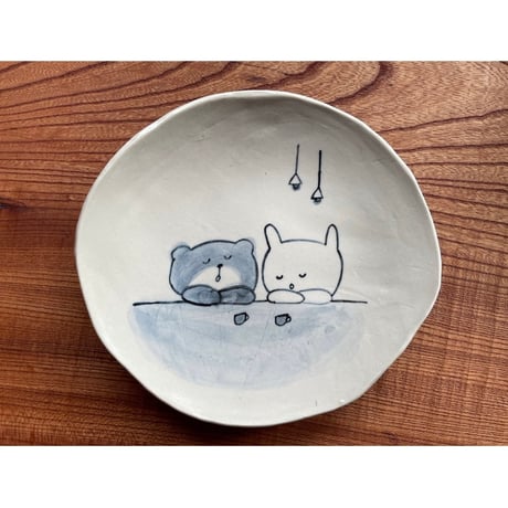 陶器　平皿　（呉須　おやすみ）