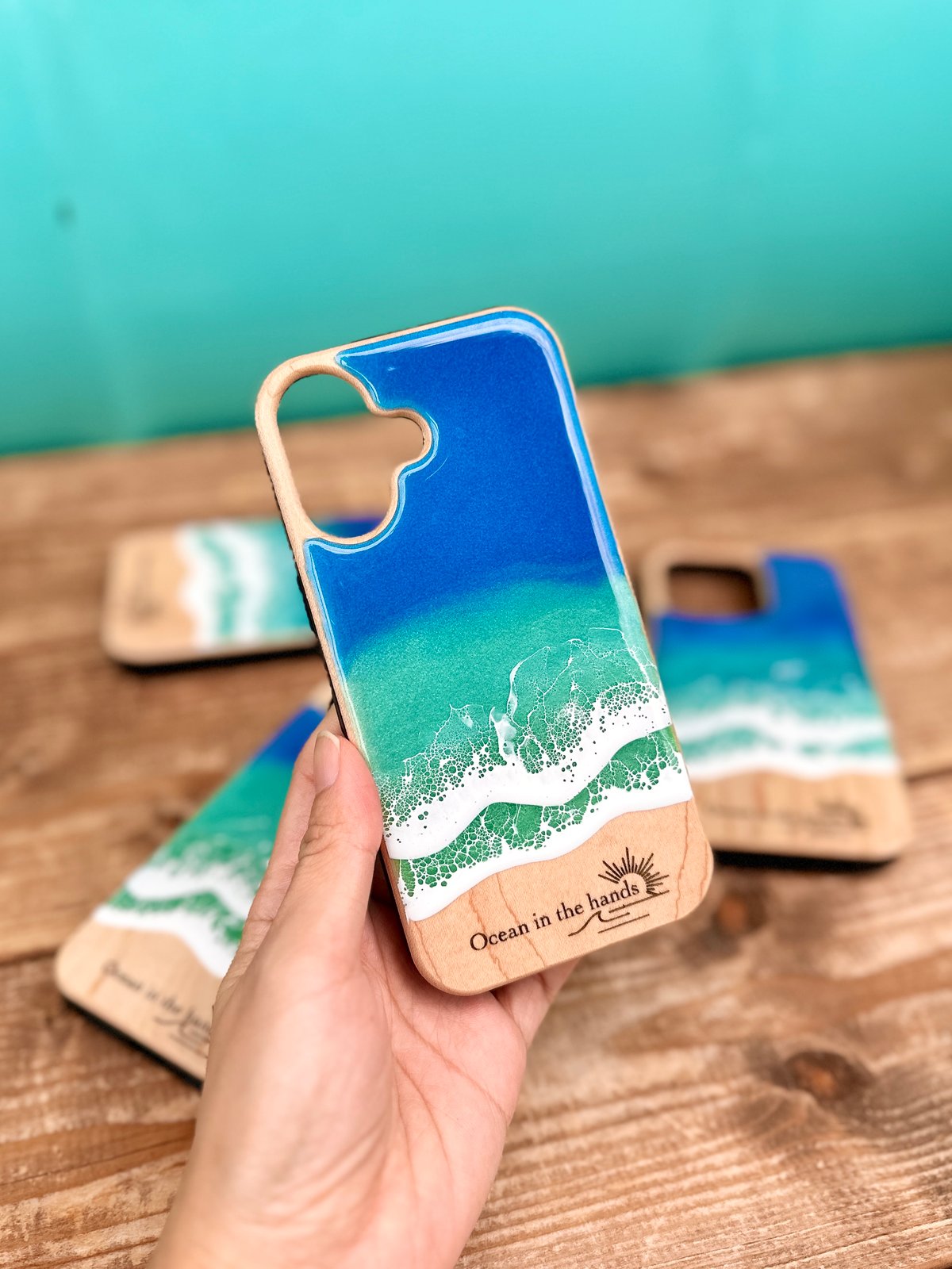 iPhone12/12Pro 携帯カバー　オーダーメイド　Ocean 海　木目 天然木＊海 名入れ可 iPhone(スマホ)ケース - chemistry-k