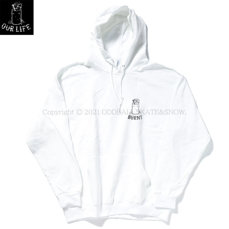 OUR LIFE BURNT HOODIE white